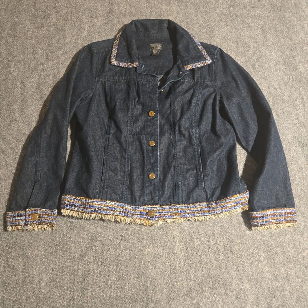 ADDITIONS by Chicos Denim Jean Jacket Womens 2 (Size Large) Blue Dark Buttons